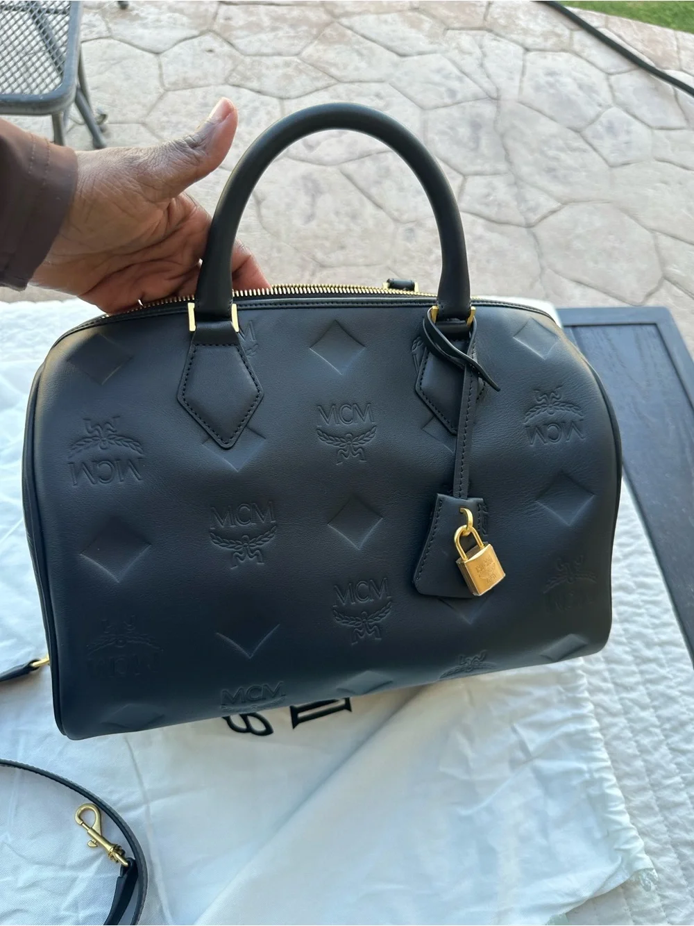 MCM Ella Boston Bag In Maxi Monogram Leather